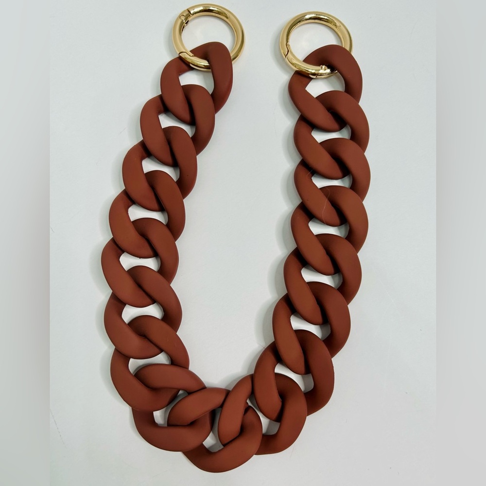 Smooth finish acrylic large chunky chain link bag strap in chocolate brown